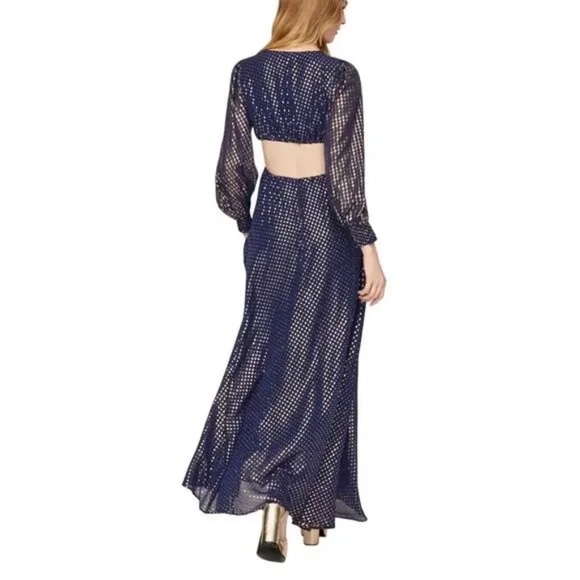 Delfi Collective Cerise Cutout Navy Blue Metallic Gold Dotted Gown Dress S - Picture 3 of 11